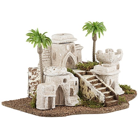 Pueblo palestino con palmeras y escalera de 36x26x19 cm de altura para