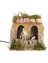 Setting with shepherd and moving sheep