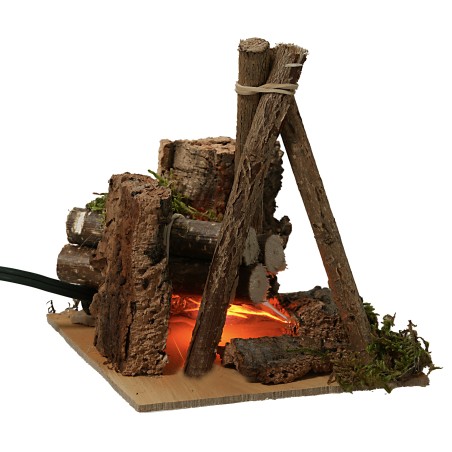 Fuoco bivacco funzionante cm 10x10,5x11 h legno, muschio