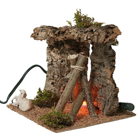 Rifugio con fuoco funzionante cm 15x15x14 h funzionante, fuoco