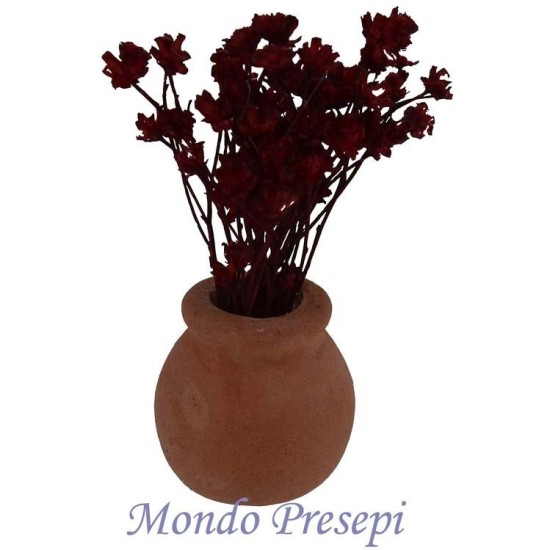 Terracotta vase with flowers-burgundy