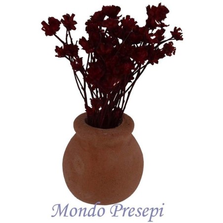 Jarrón de terracota con flores burdeos Mondo Presepi