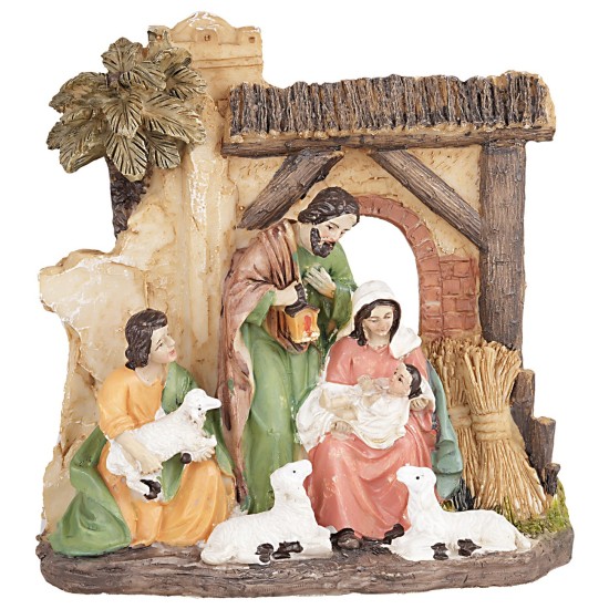 Grupo Natividad en resina con ovejitas cm 14x5,5x14,5 h