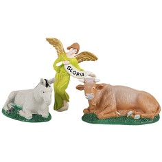 Set asino bue e Angelo Gloria per Presepe 9 cm