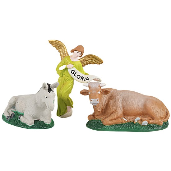 Set asino bue e Angelo Gloria per Presepe 9 cm