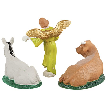 Set asino, bue e Angelo Gloria per Presepe base, asino, angelo