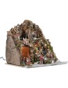 Illuminated nativity scene with working waterfall and fountain complete