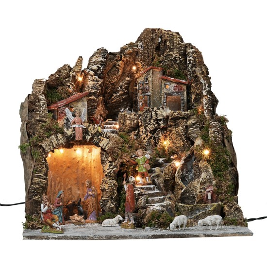 Presepe illuminato con cascata e fontana funzionante completo