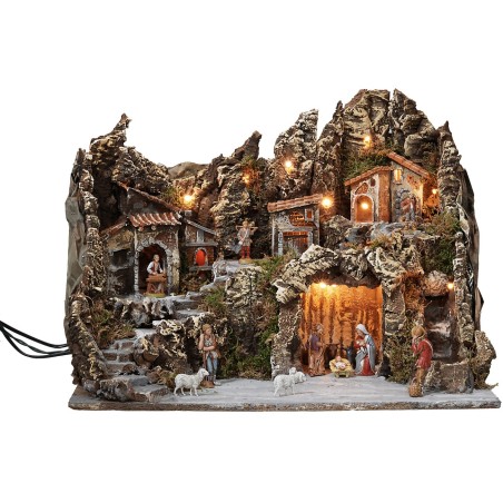 Nacimiento iluminado con horno y cascada funcional completo de