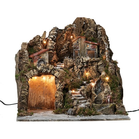 Pesebre iluminado con cascada y fuente funcional cm 45x40x45 h