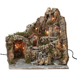 Illuminated nativity scene with functioning lion head fountain cm