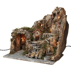 Illuminated nativity scene with a functioning lion head fountain cm 2