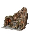 Illuminated nativity scene with functioning lion head fountain cm