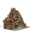 Illuminated nativity scene with working fountain complete with statues
