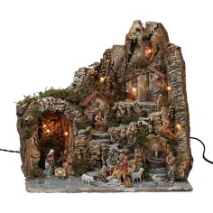 Pesebre iluminado con fuente funcional completo de estatuas 2