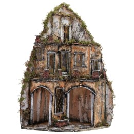 Presepe napoletano illuminato ad angolo con fontana cm 43x43x82