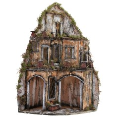 Presepe napoletano illuminato ad angolo con fontana cm 43x43x82