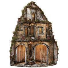 Presepe napoletano illuminato ad angolo con fontana cm 43x43x82 2