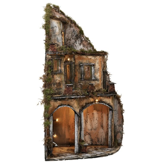 Pesebre napolitano iluminado en ángulo con fuente cm 43x43x82
