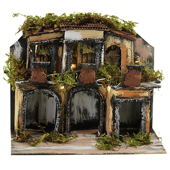 Pueblo en estilo napolitano con luces cm 21,5x13x17,5 h