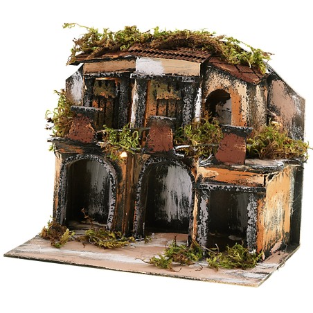 Neapolitan-style village with lights cm 21.5x13x17.5 h