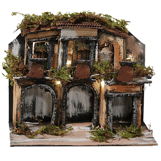 Pueblo en estilo napolitano con luces cm 21,5x13x17,5 h