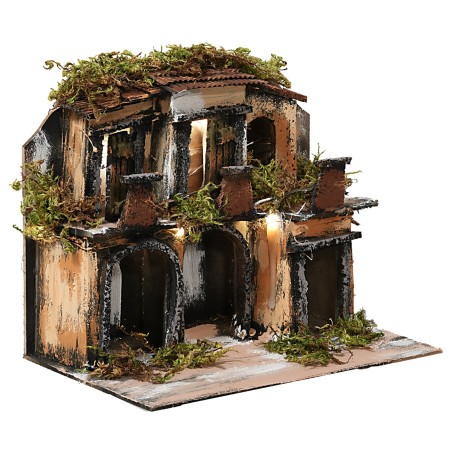 Neapolitan-style village with lights cm 21.5x13x17.5 h