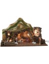 Capanna illuminata con montagne completa di statue cm 57x34x33 h