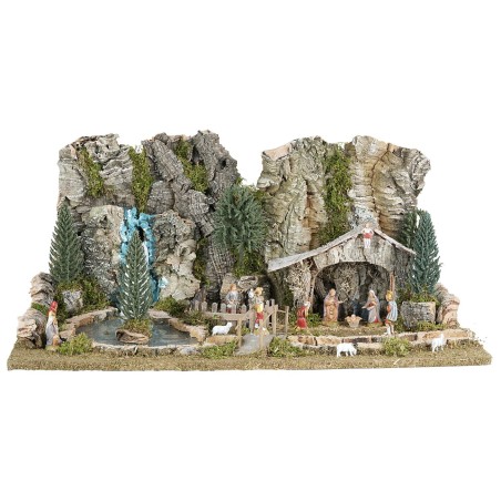 Presepe con capanna, lago e fiume effetto profondità completo