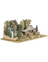 Nativity scene with hut, lake, and river with depth effect