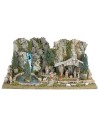 Nativity scene with hut, lake, and river with depth effect