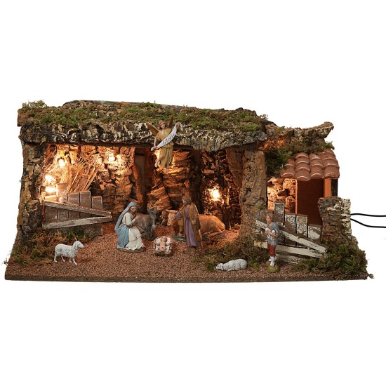 Illuminated hut with Nativity set Landi Moranduzzo series cm