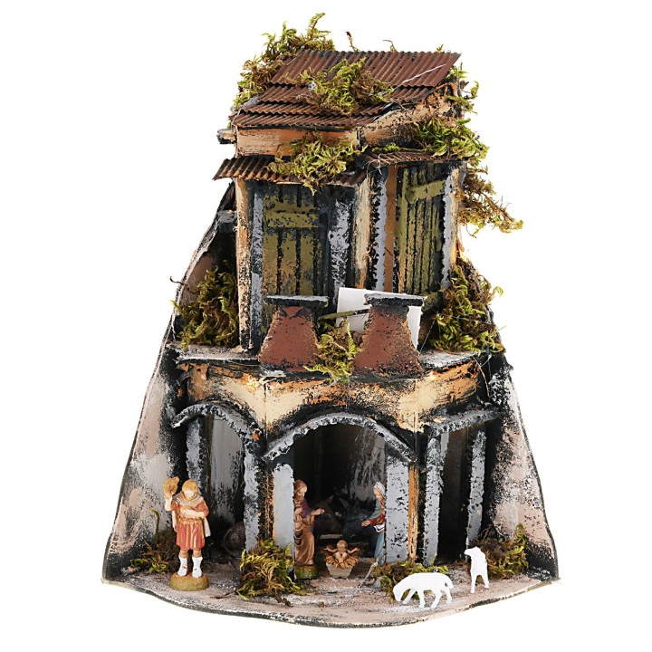 Complete Neapolitan nativity scene with lights and Landi series statues