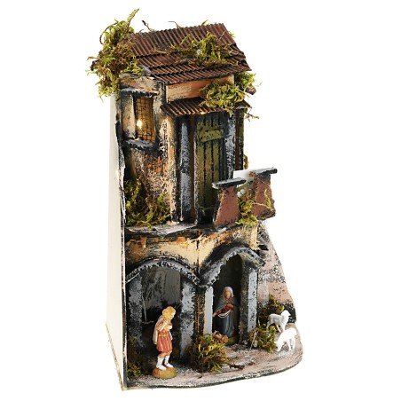 Complete Neapolitan nativity scene with lights and Landi series statues