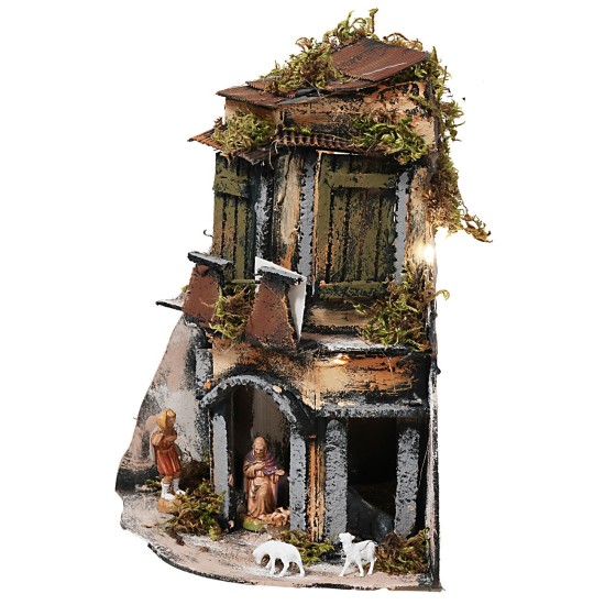 Complete Neapolitan nativity scene with lights and Landi series statues