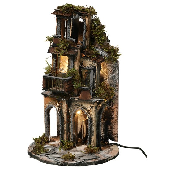 Illuminated village for 7-8 cm statues in Neapolitan style.