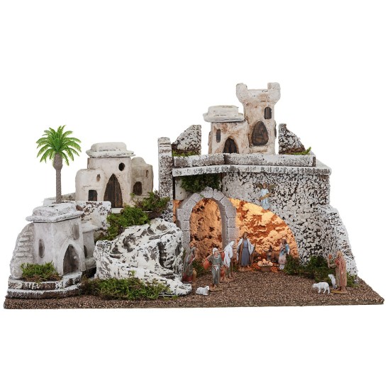 Belén iluminado en estilo palestino con estatuas Landi