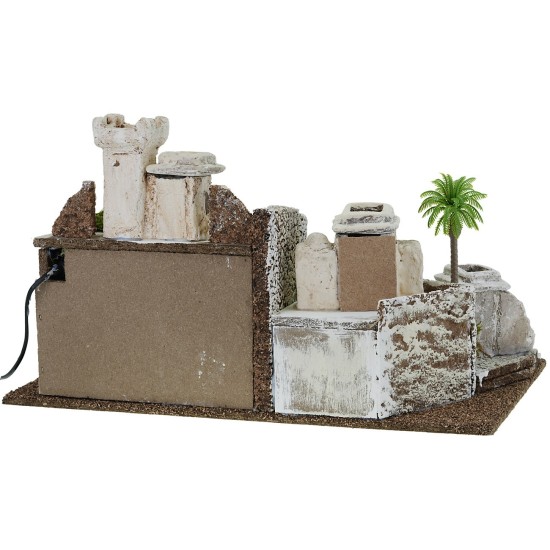 Palestinian-style illuminated nativity scene with Landi statues