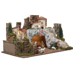 Pesebre con cueva de piedra blanca completo de estatuas Landi 2