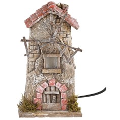 Mulino a vento con pale in legno funzionante cm 14x12x24,5 h