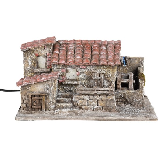 Farmhouse with moving water mill, dimensions 32x20x18 cm