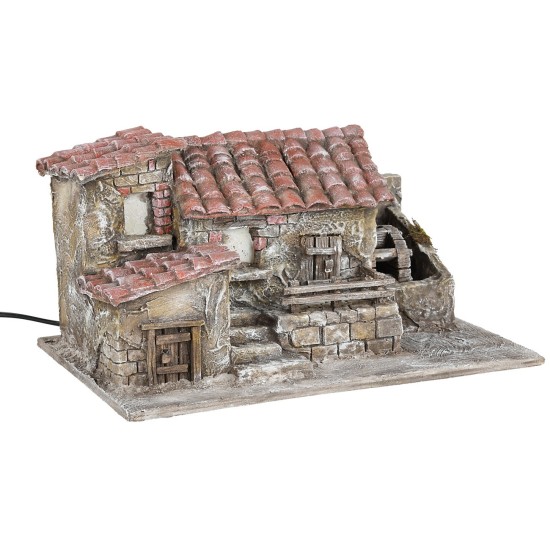 Casona con molino de agua en movimiento de 32x20x18 cm h.