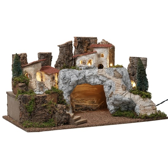 Presepe con grotta in pietra bianca cm 34x59x33h grotta