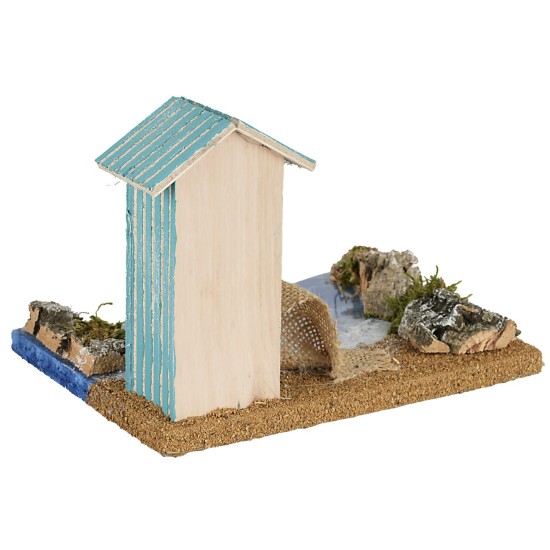 Tratto di spiaggia con capanno cm 19x15x15h legno, tratto
