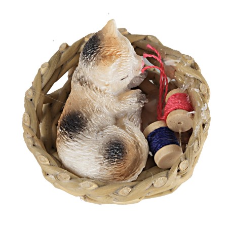 Gatto marrone striato che dorme in una cesta