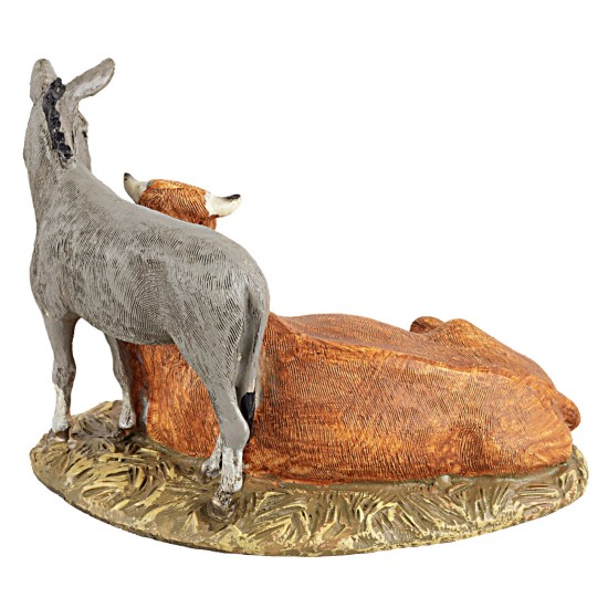 Set bue e asino in resina serie Martino Landi 12 cm base