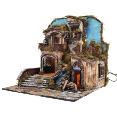 Presepe illuminato con cascata funzionante e fuoco effetto 2