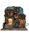 Illuminated nativity scene with working waterfall and flame