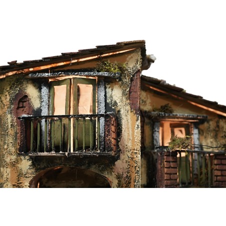 Presepe illuminato completo di statue con cascata, fontana e