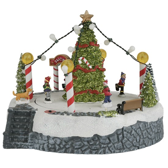 Carrusel navideño con pista de patinaje y luces cm 24x22x19,5h